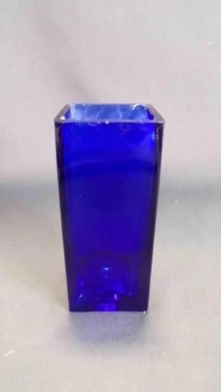 Vintage Cobalt Blue Square Column Glass Block Vase