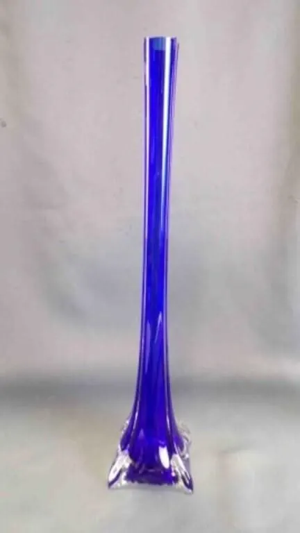 Vintage Cobalt Blue Cased Glass Four Toed Bud Vase