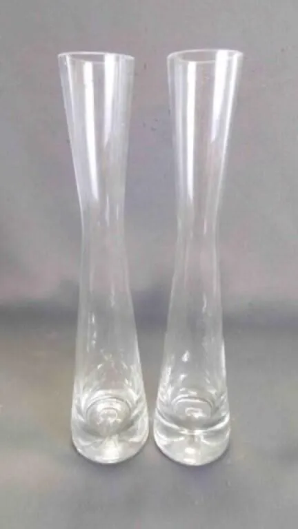 Pair of Clear Hourglass-Shaped Bud Flower Vases