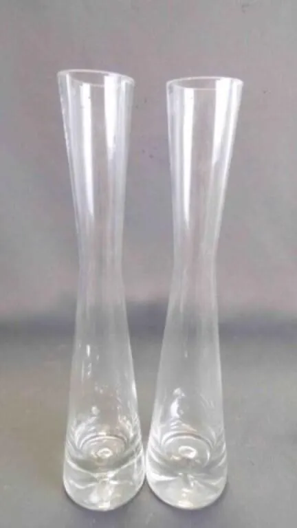 Pair of Clear Hourglass-Shaped Bud Flower Vases