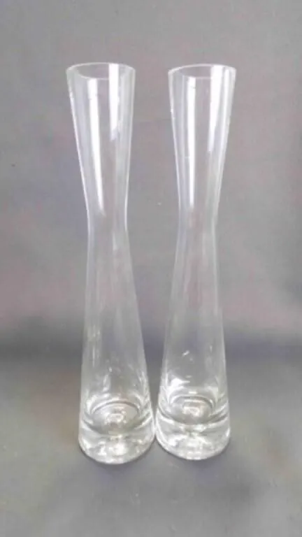 Pair of Clear Hourglass-Shaped Bud Flower Vases