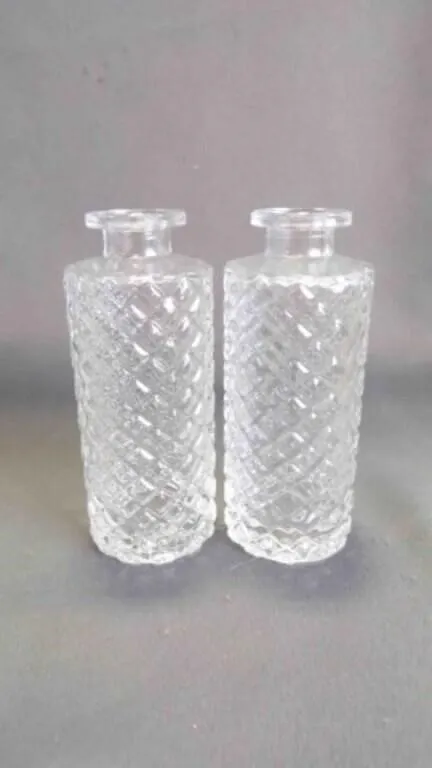 Pair of Clear Diamond Faceted Pattern Glass Vases
