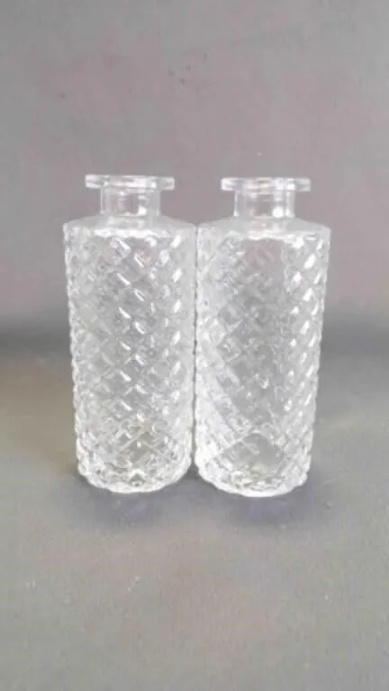 Pair of Clear Diamond Faceted Pattern Glass Vases