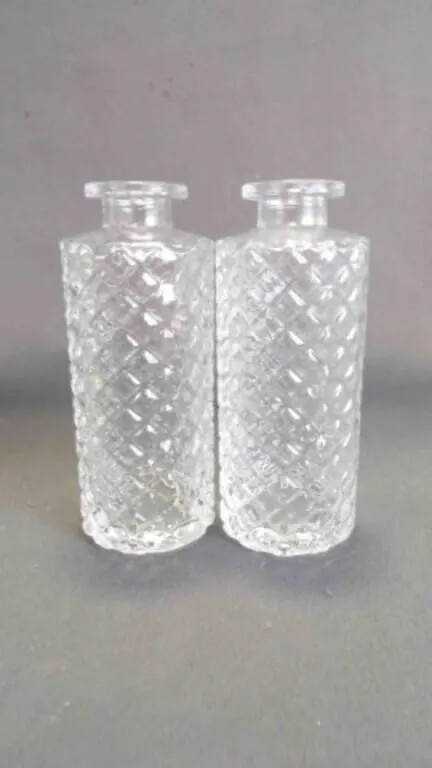 Pair of Clear Diamond Faceted Pattern Glass Vases
