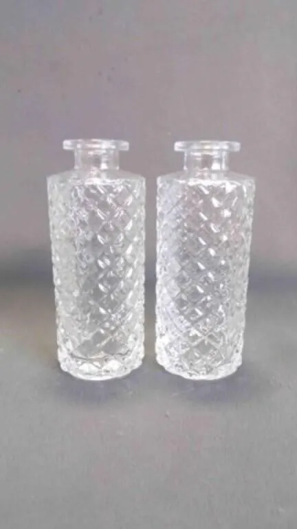 Pair of Clear Diamond Faceted Pattern Glass Vases