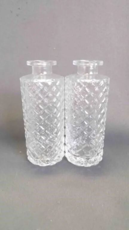Pair of Clear Diamond Faceted Pattern Glass Vases