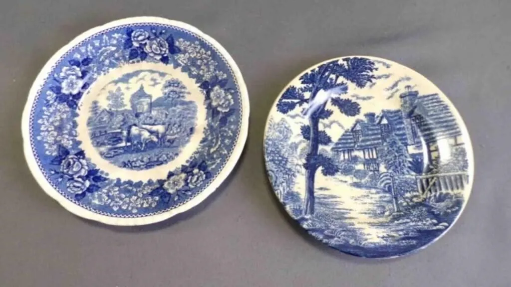 2 Beautiful Vintage "Blue Transferware" Plates