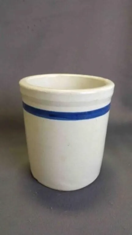 Antique Cream & Blue Stoneware "Beater Jar" Crock