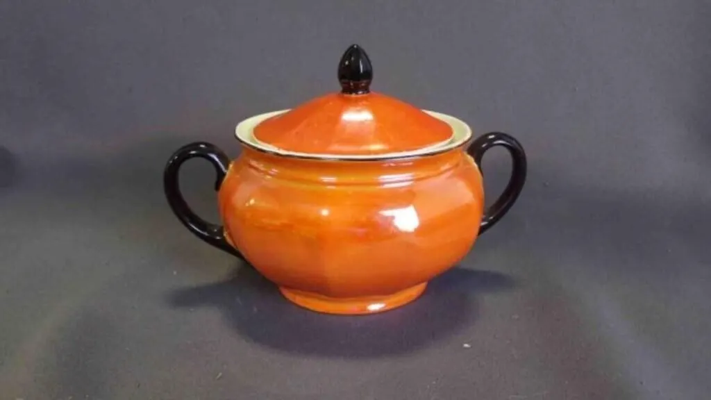 Vintage Orange Ceramic Glazed Lidded Sugar Bowl