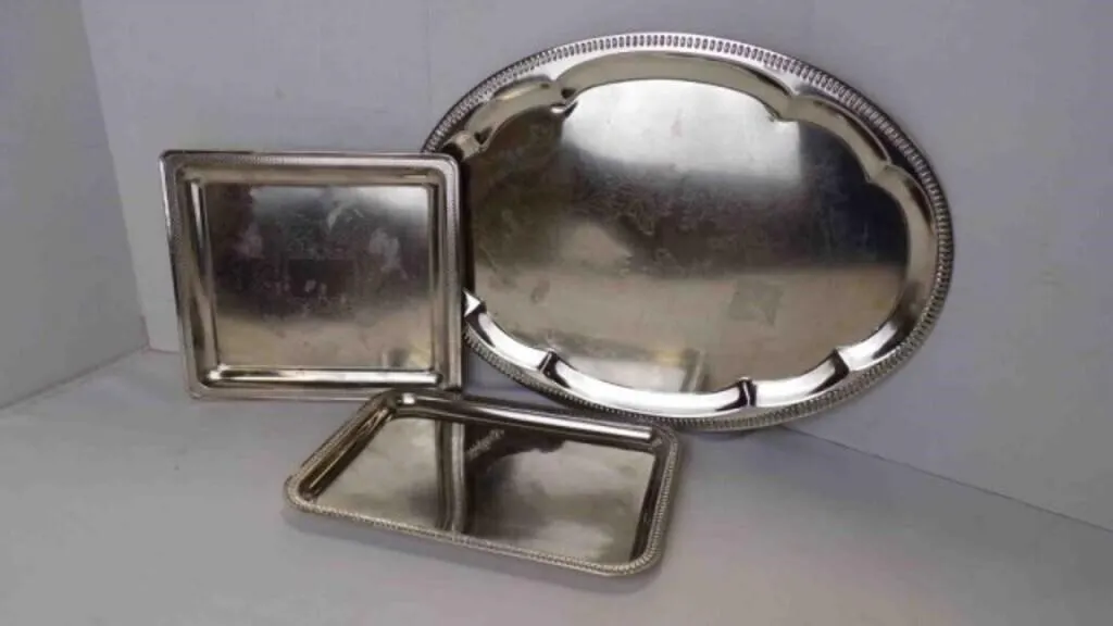 (3) Decorative Etched Silver-Plated Serving Trays
