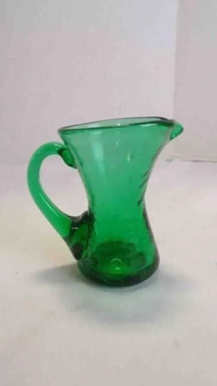 Vintage Miniature Hand-Blown Crackle Glass Pitcher