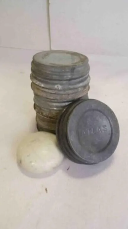 Vintage Patina Zinc Mason Jar Lid & Porcelain