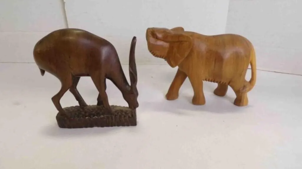 (2) Hand-Carved Wooden Animal Rustic Figurines