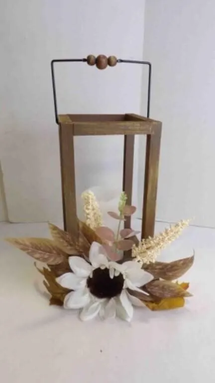 Rustic Wood Lantern Tabletop Centerpiece w/Foliage