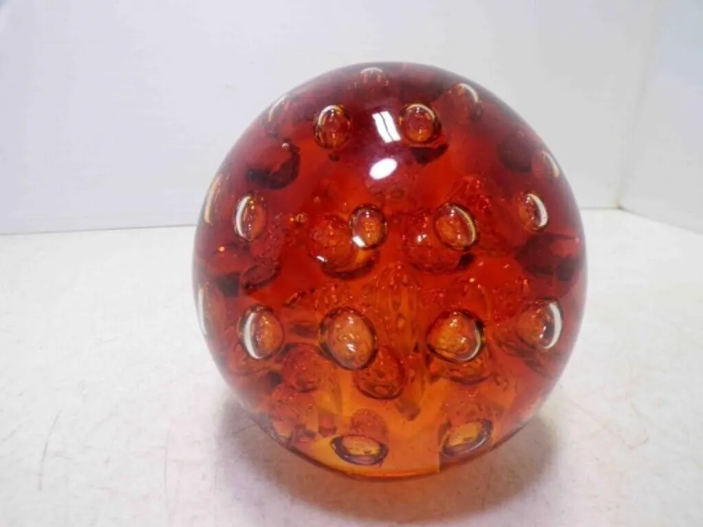 Vintage LARGE 5" Amber Art Glass Sphere Paper