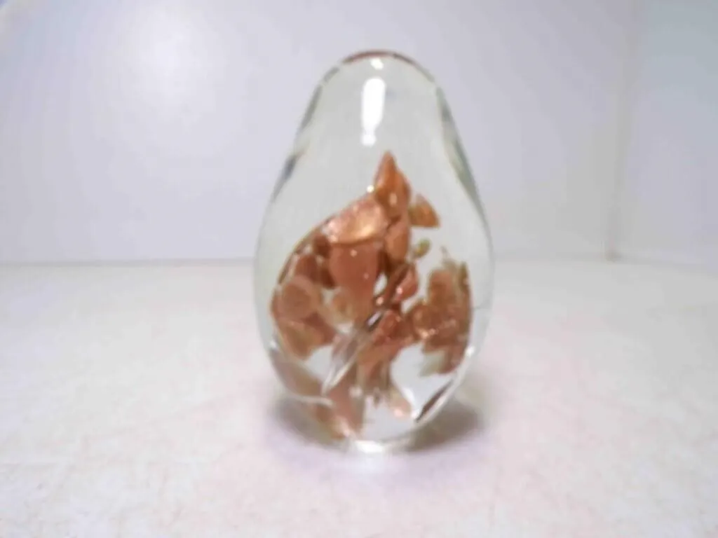 Vintage Egg Shaped Art Glass Paper Weight Copper