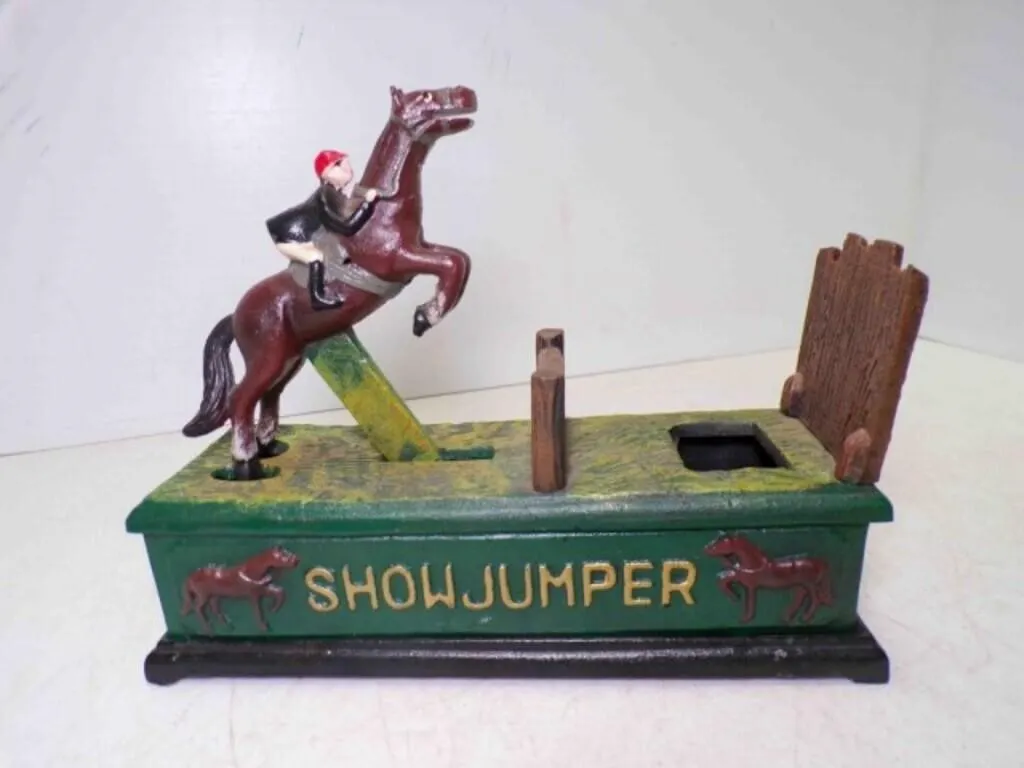 Cast Iron Show Jumper Mechanical Coin Bank
