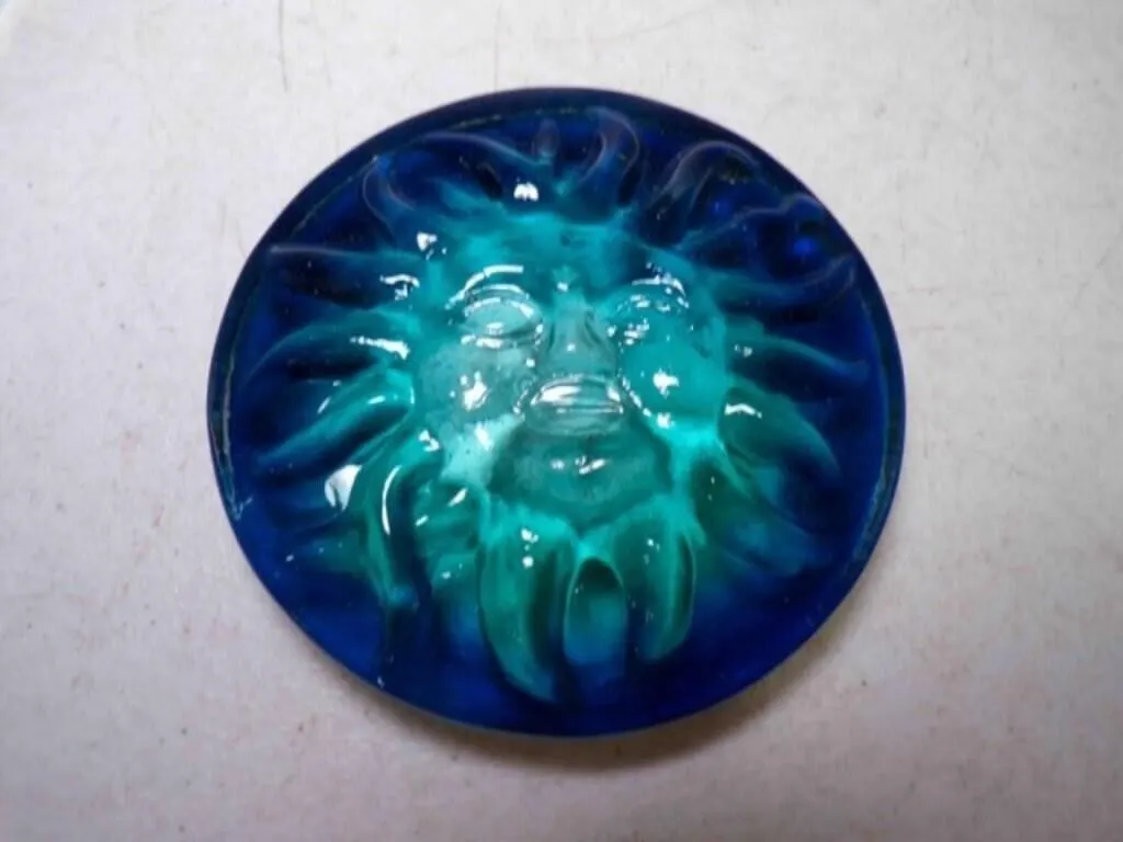 Blue & Teal Embossed Sun Face Art Glass Paper