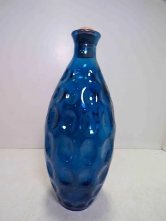 Vintage Blue Over Clear Glass Thumbprint Vase