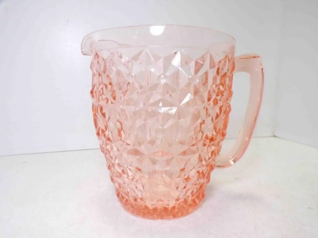 Pink Depression Glass Water Pitcher Buttons & Bows