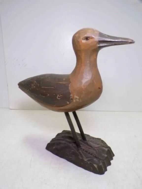 Rustic Hand Carved Wooden Shore Bird Sculpture