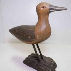 Rustic Hand Carved Wooden Shore Bird Sculpture