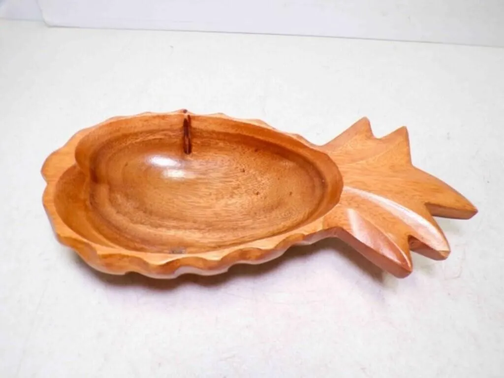 Vintage Carved Wooden Pineapple Shaped Bowl