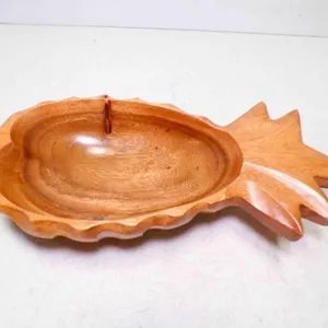 Vintage Carved Wooden Pineapple Shaped Bowl
