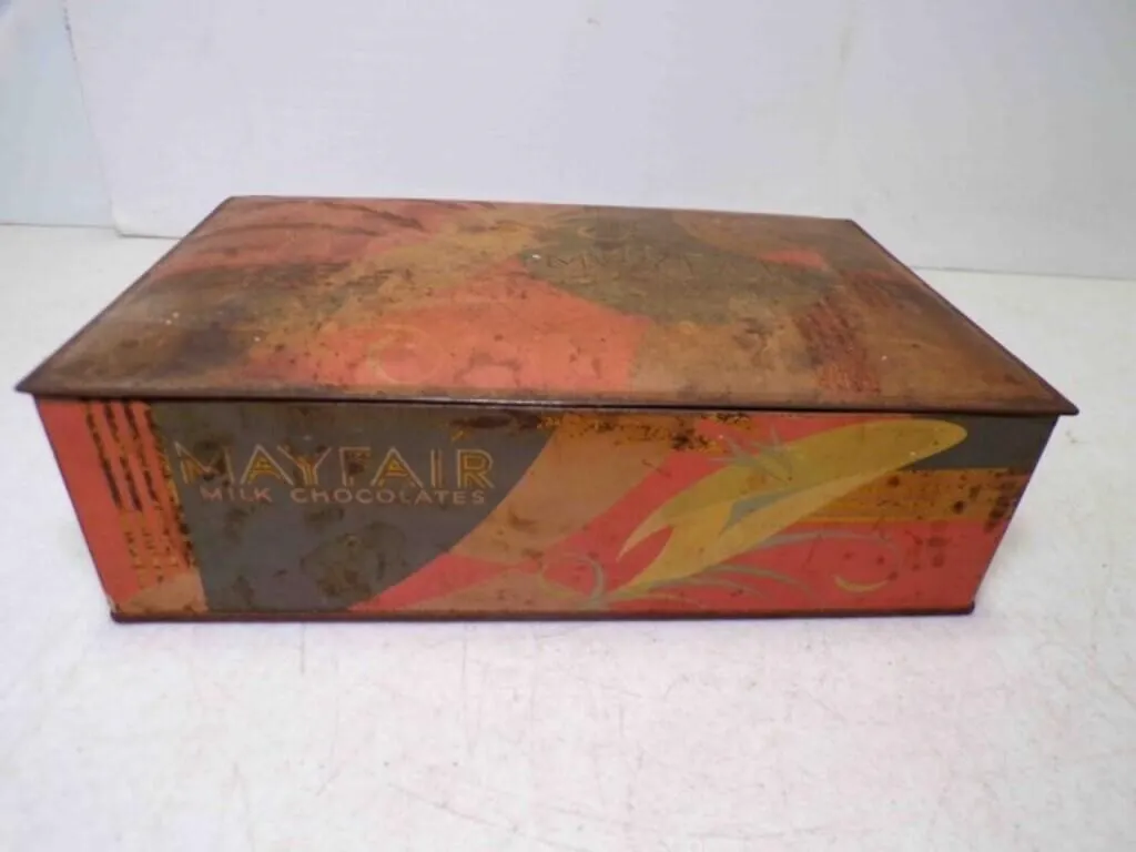 Vintage Mayfair Chocolates Metal Tin Art Deco