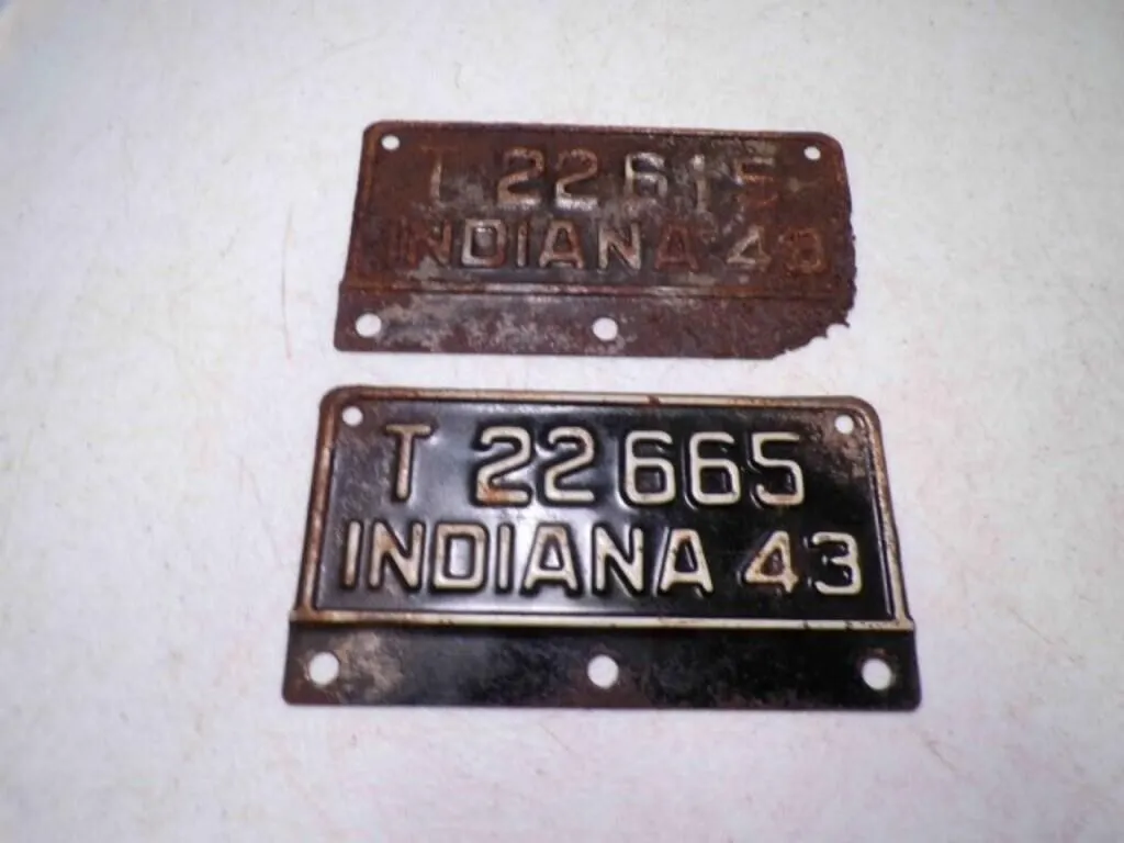 (2) WWII Original 1943 Indiana License Plates