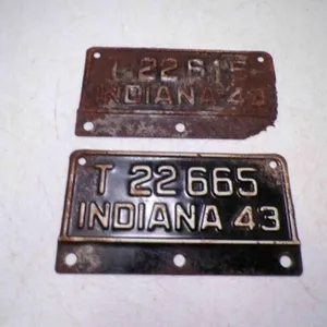 (2) WWII Original 1943 Indiana License Plates