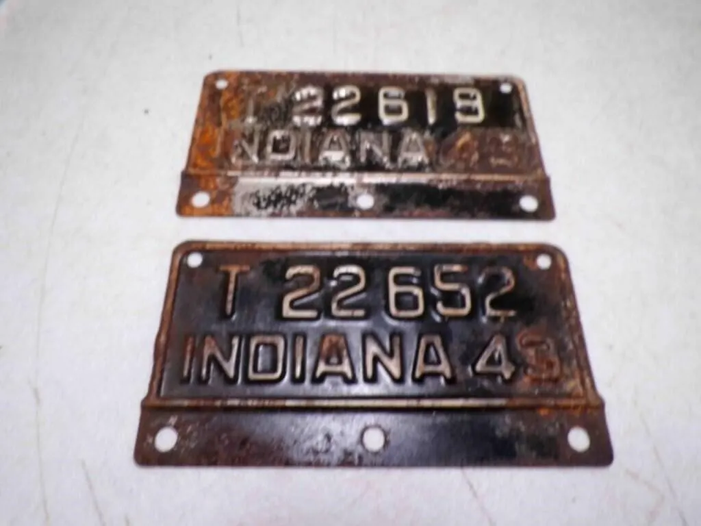 (2) WWII Original 1943 Indiana License Plates