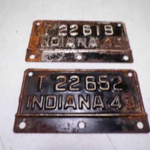 (2) WWII Original 1943 Indiana License Plates
