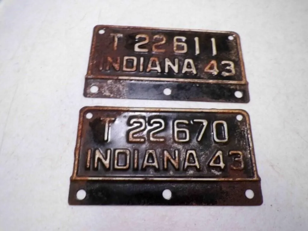 (2) WWII Original 1943 Indiana License Plates