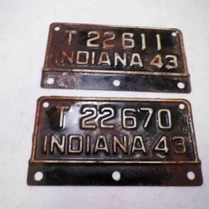 (2) WWII Original 1943 Indiana License Plates
