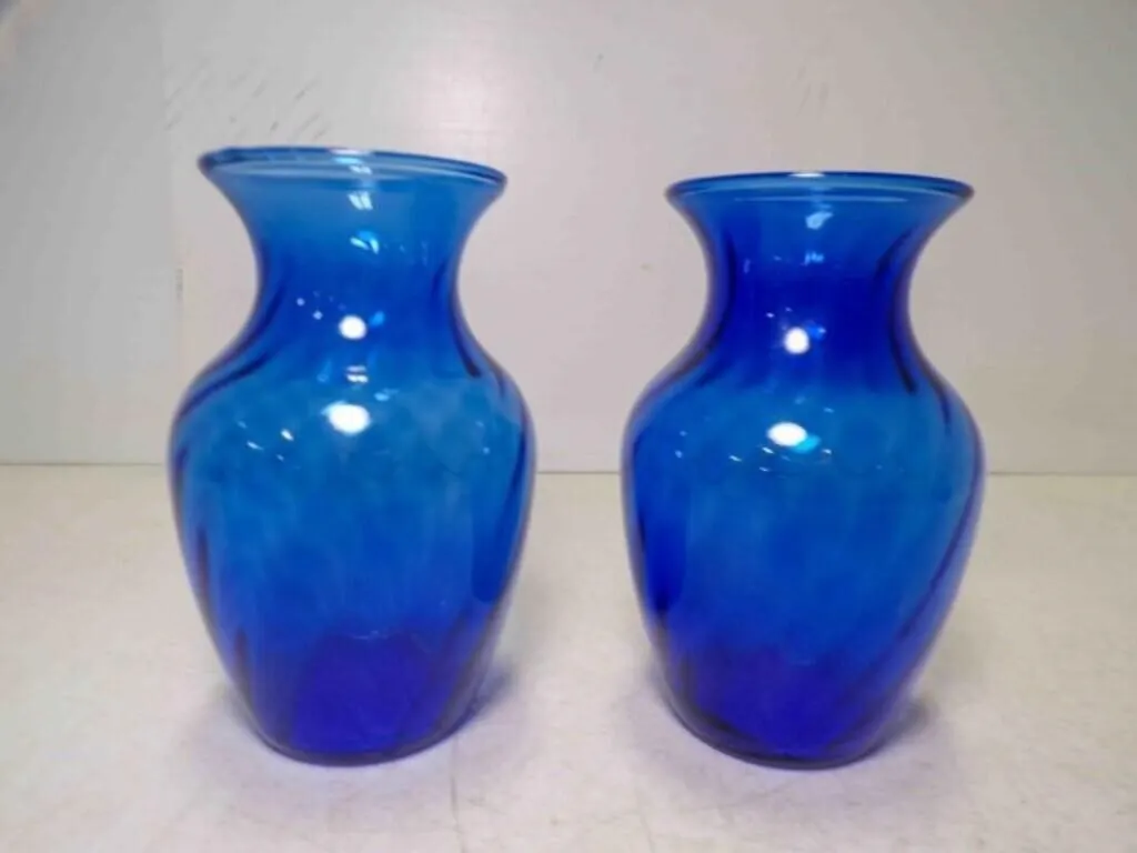(2) Vintage Cobalt Blue Swirl Vases Flared Rim