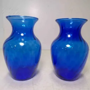 (2) Vintage Cobalt Blue Swirl Vases Flared Rim
