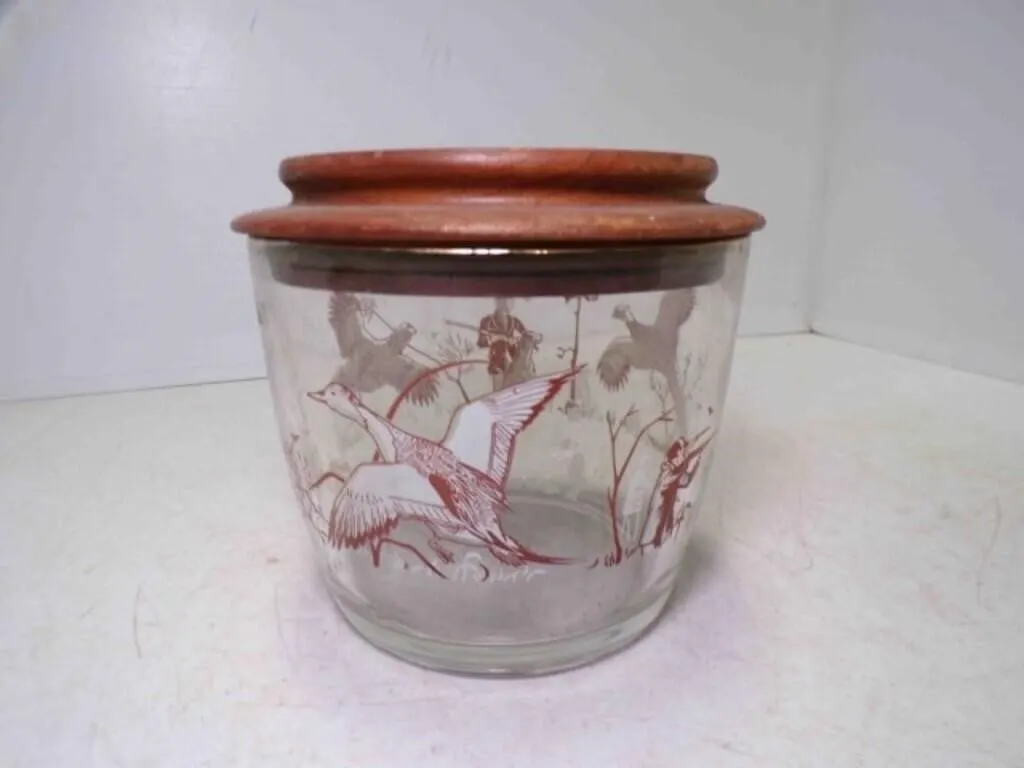 Vintage MCM Glass Tobacco or Cigar Humidor Walnut