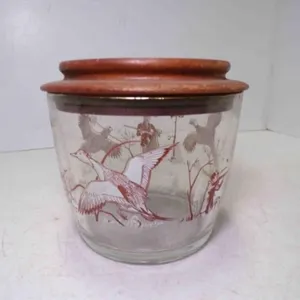 Vintage MCM Glass Tobacco or Cigar Humidor Walnut