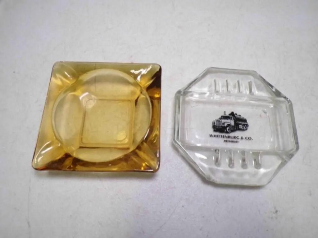(2) Vintage Ashtrays - Amber has Chips on Corner