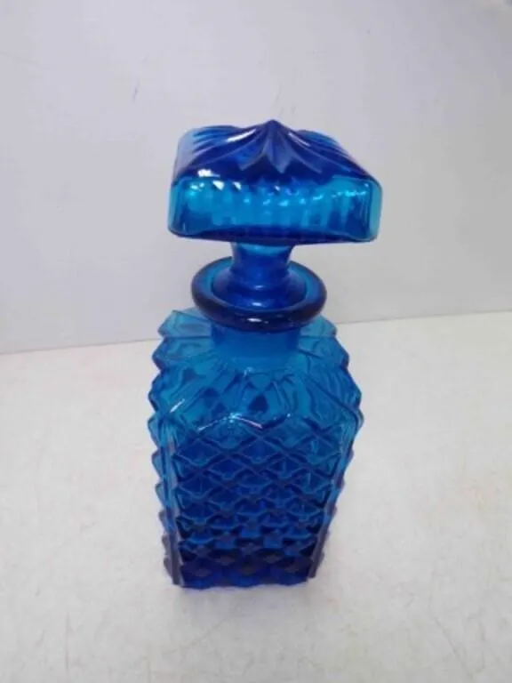 Vintage MCM Cobalt Blue Pressed Glass Decanter