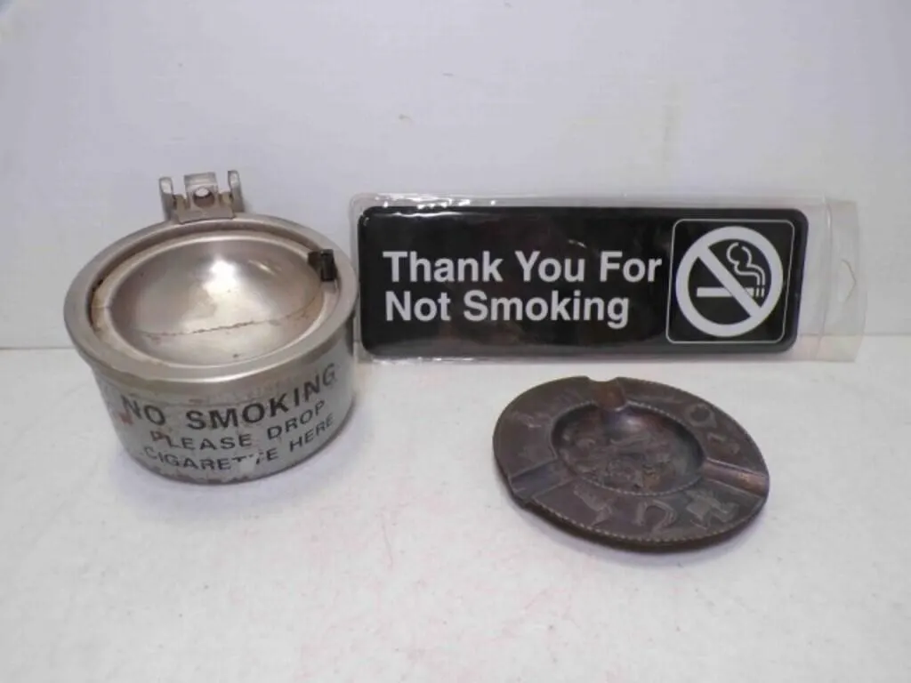 No Smoking Sign & 2 Ashtrays - 1 is Wall Mount