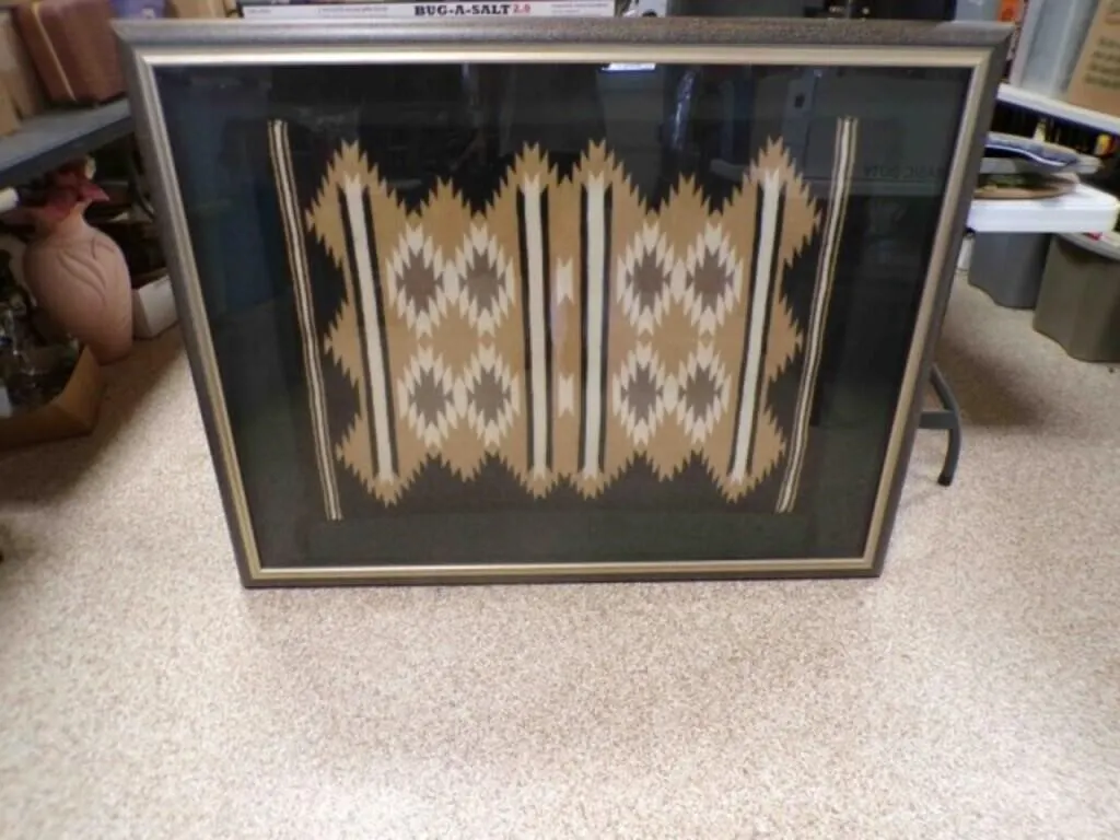 Framed Vintage Hand Woven Flatweave Navajo Style