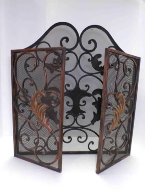 Ornate Metal 3 Panel Folding Fire Place Screen