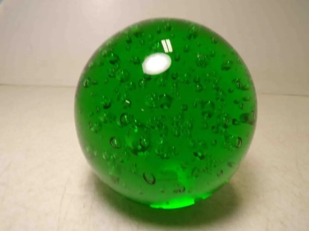Vintage Green Art Glass Sphere Paper Weight with