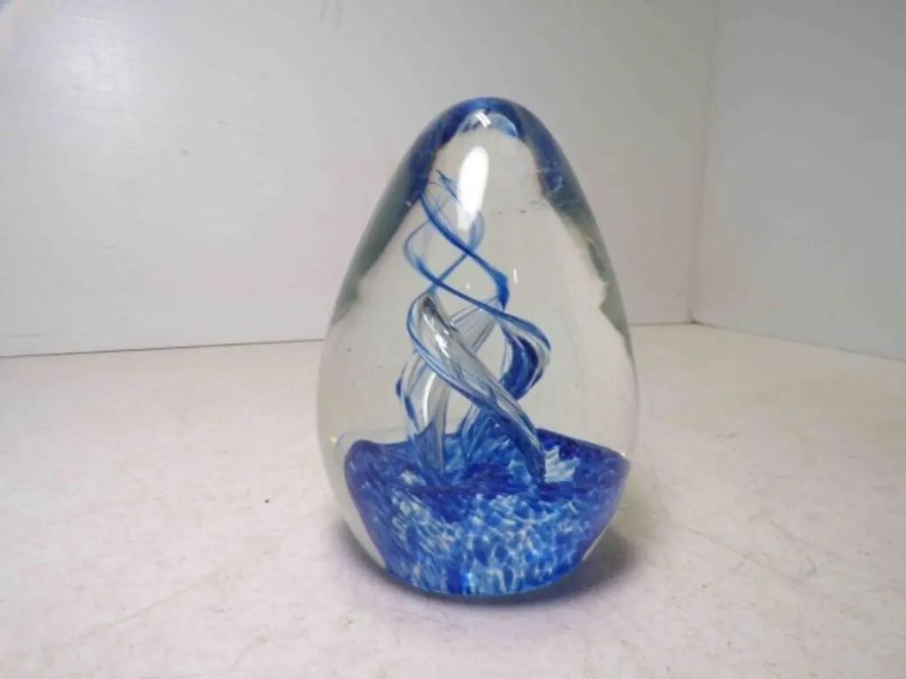 Hand Blown Egg Shaped Art Glass Paper Weight Clear