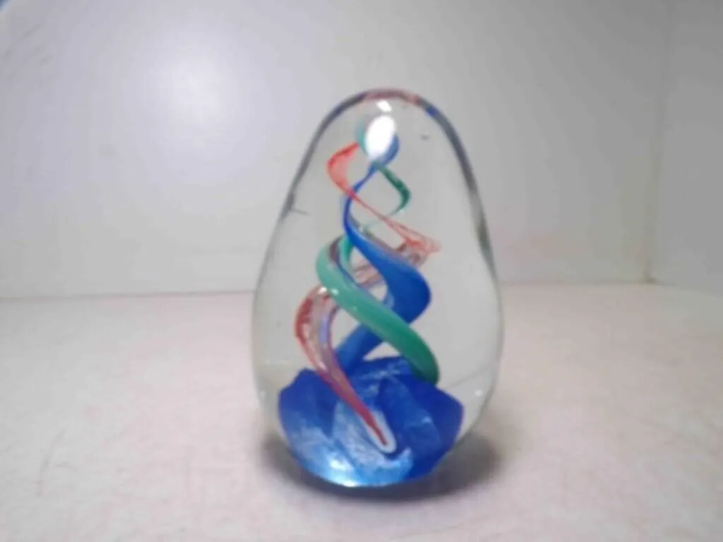 Hand Blown Egg Shaped Art Glass Paper Weight Clear