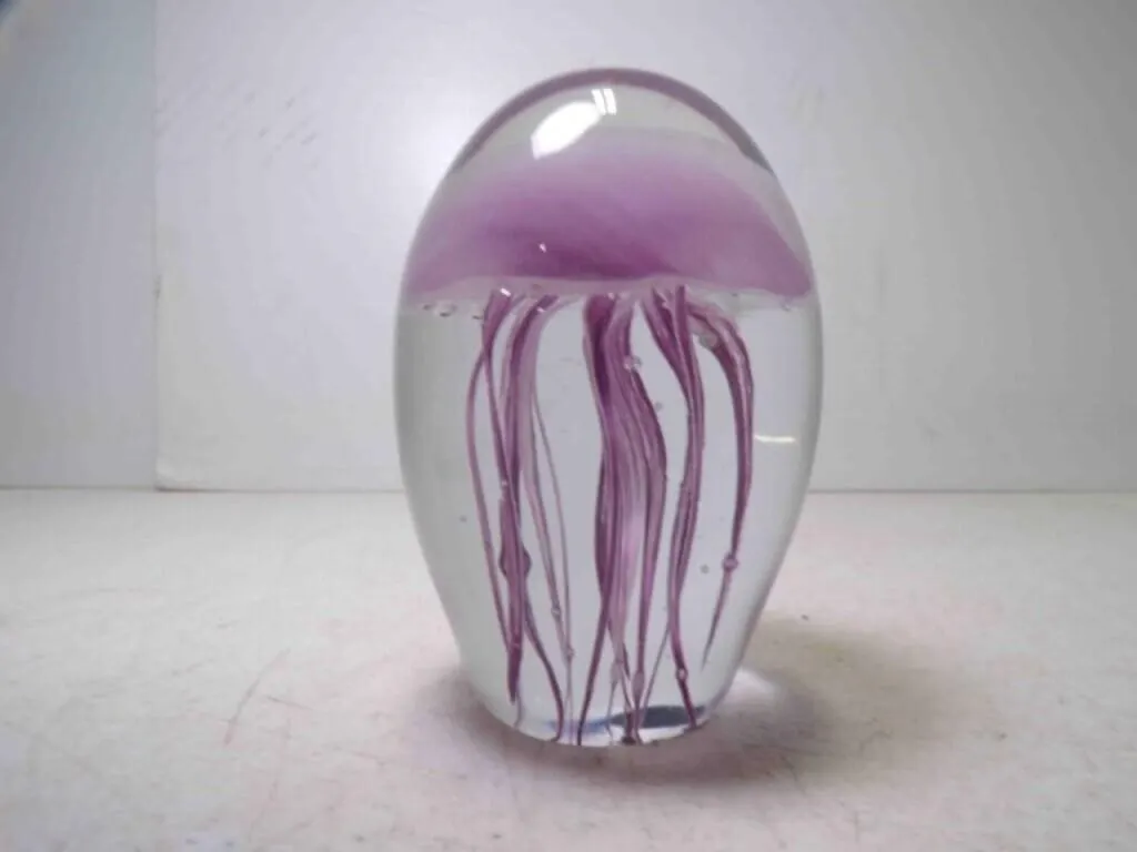 Hand Blown Egg Shaped Clear Art Glass w/Purple