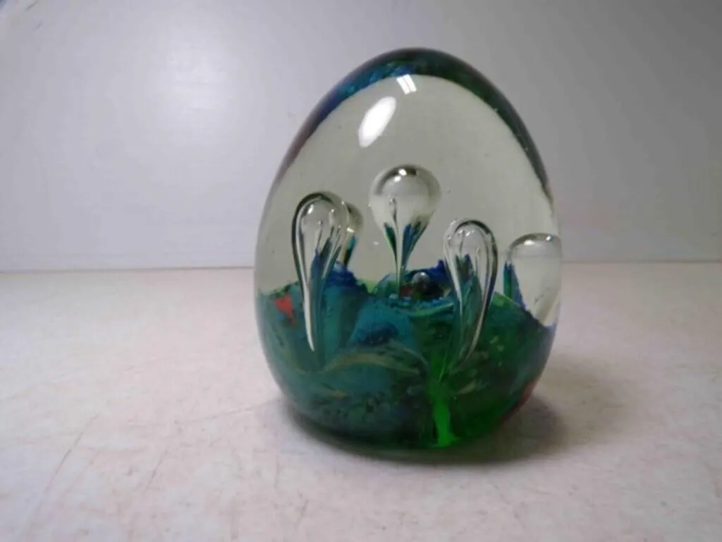 Vintage Egg Shaped Art Glass Paper Weight Multi