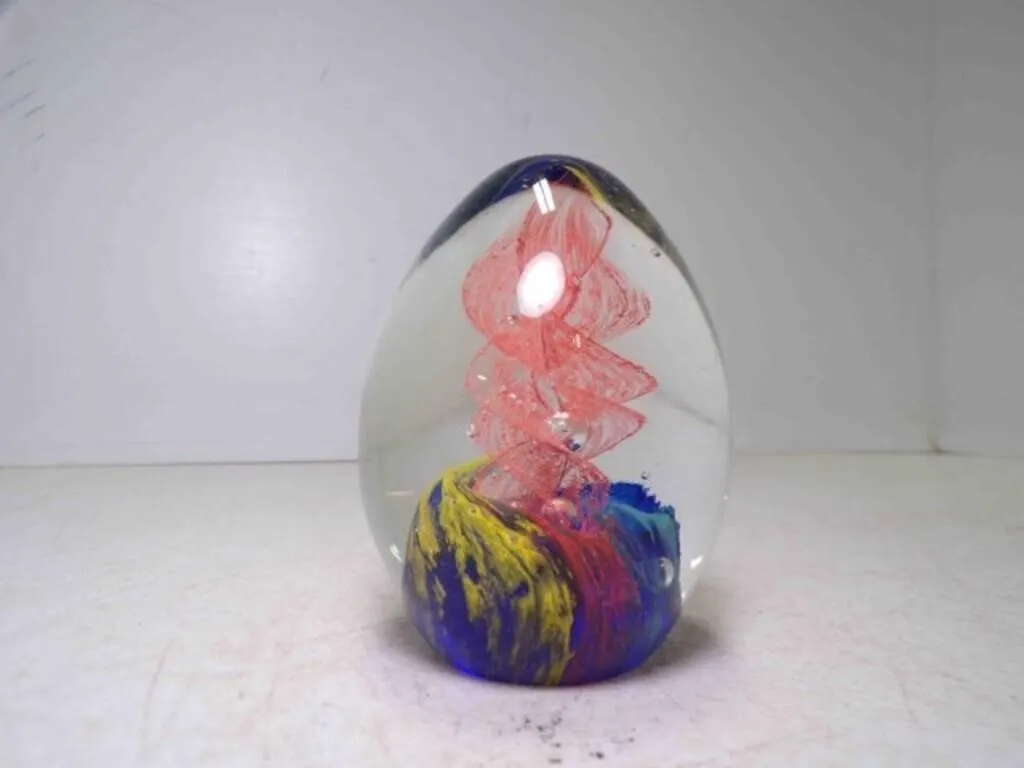 Hand Blown Egg Shaped Art Glass Paper Weight Clear